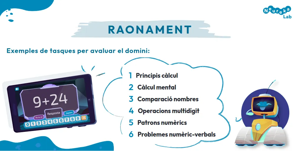 Tasques per avaluar el domini raonament: principis de càlcul, càlcul mental, comparació, operacions multidígit i problemes