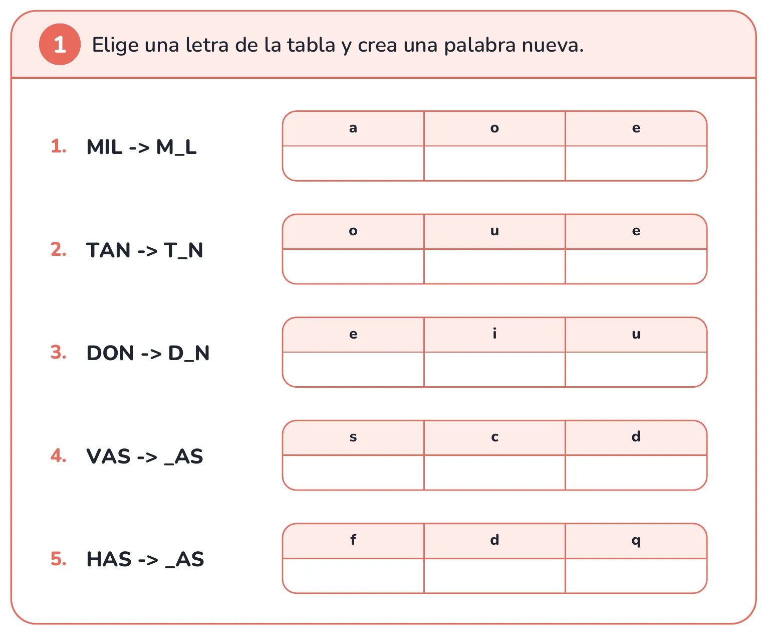 Ficha de lectura: cambia una letra de la palabra para crear una nueva