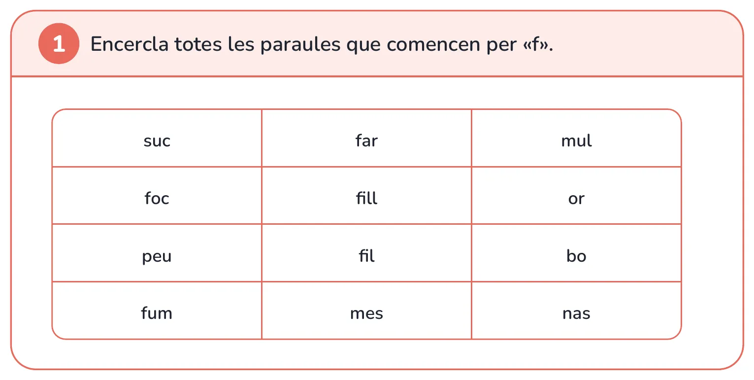Fitxa de lectura només amb paraules