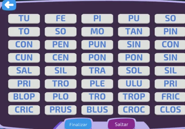 Prueba de lectura NeurekaLec: leer en voz alta una tabla de sílabas y pseudopalabras
